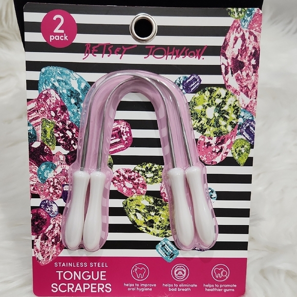 🔹️Betsey Johnson🔹️Pink and White Tongue Scrapers 2 Pieces - Picture 1 of 4